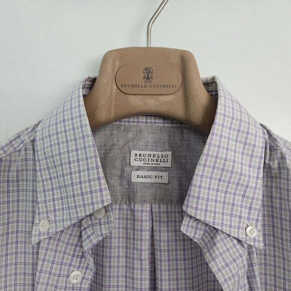 Brunello Cucinelli Basic Fit Shirt– Size S, Purple Check - Picture 1 of 12